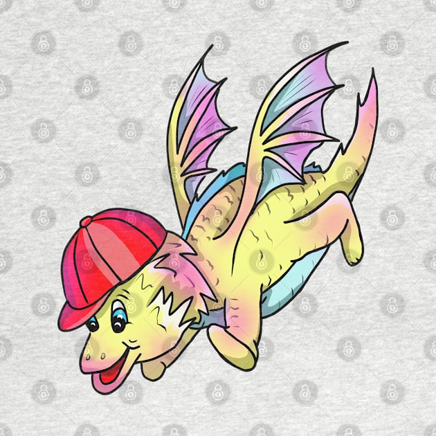 Cute Flying Dragon in a Baseball Cap by cuisinecat